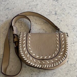 Charming Charlie Taupe Crossbody with White Stitching